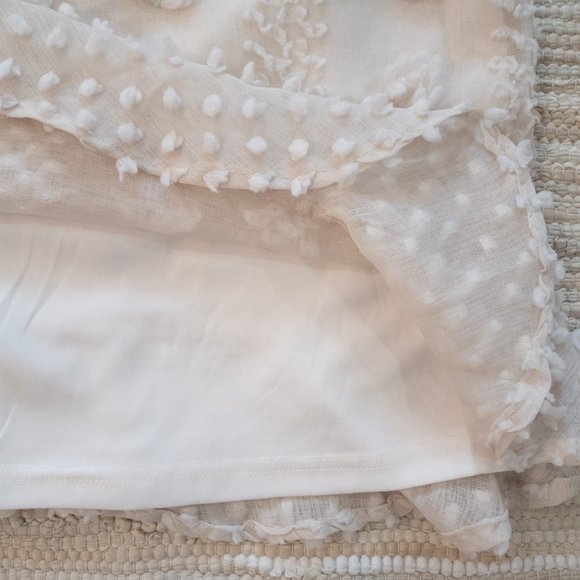 & Merci Cream Textured Pom Pom Swiss Dot Dress with Ruffle Hem Size M EUC - Picture 12 of 15